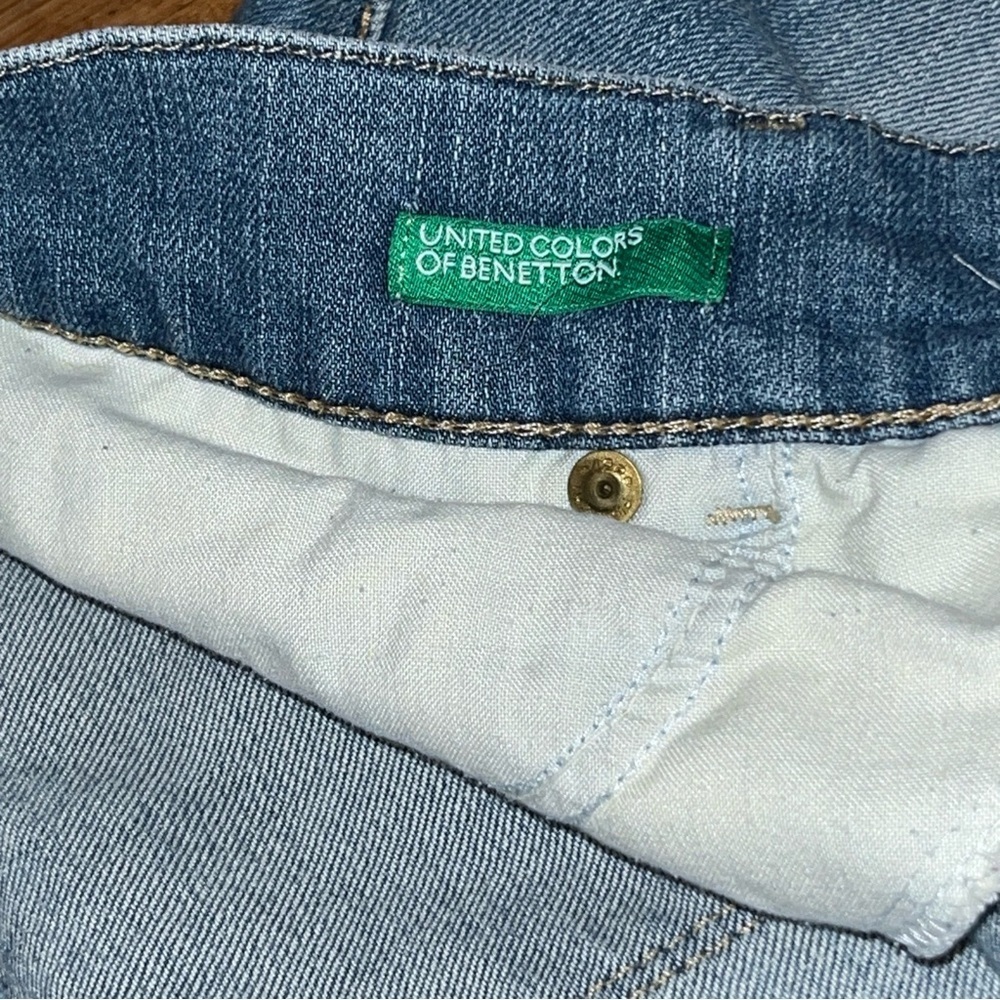 Upcycled United Colors Of Benetton Denim Skirt Pink Floral Fabric 30in Waist - Picture 8 of 13
